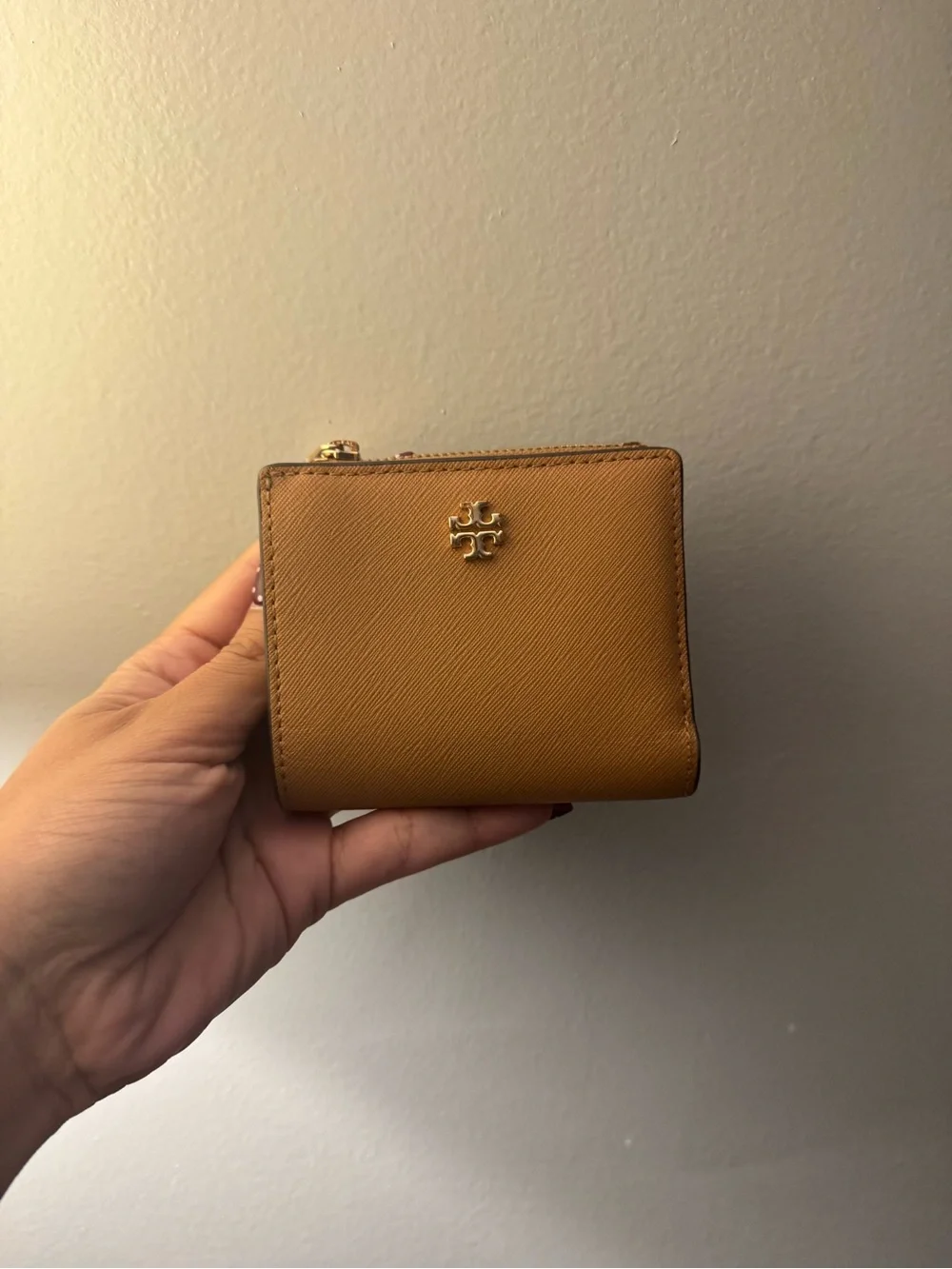 Tory Burch Pebbled Saffiano Leather Wallet in Mustard